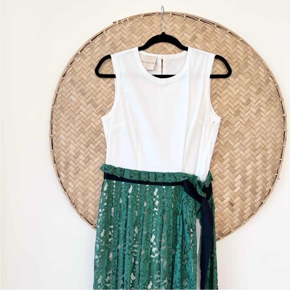 GORGEOUS ERIKA CAVALLINI WHITE DRESS W/ GREEN LACE OVERLAY - MADE IN ITALY‎ -EUC - Picture 11 of 16